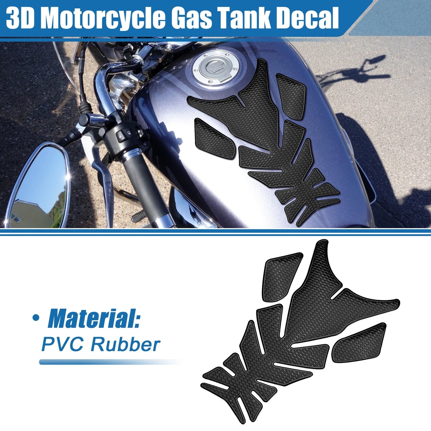 Universal 3D Motorcycle Gas Tank Decal 7.76x5.63in Gas Tank Sticker Black for Motorcycle