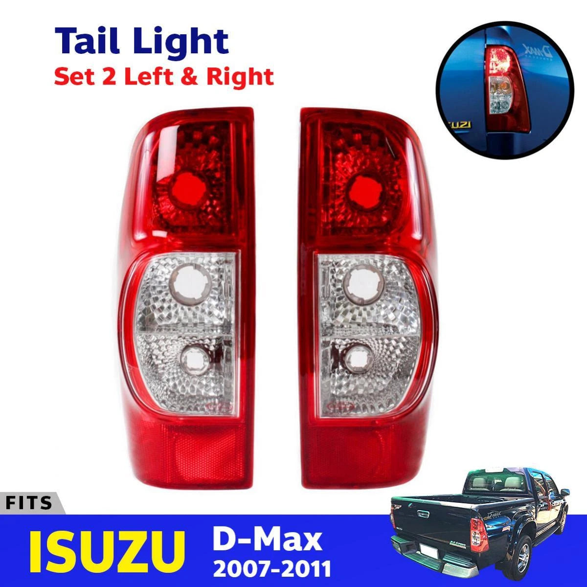Pair Tail Light Rear Lamp LH+RH Fits Isuzu D-Max Holden Rodeo Ute Truck 2007-11