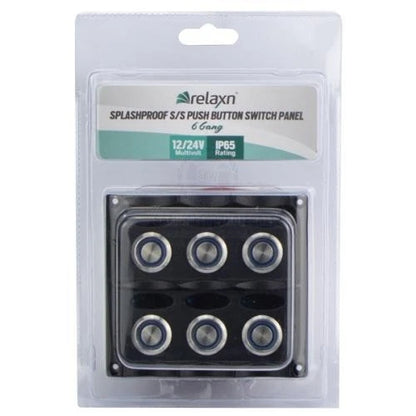 Marine Switch Panel Push Button 6 Gang Splashproof S/S with LED Indicators