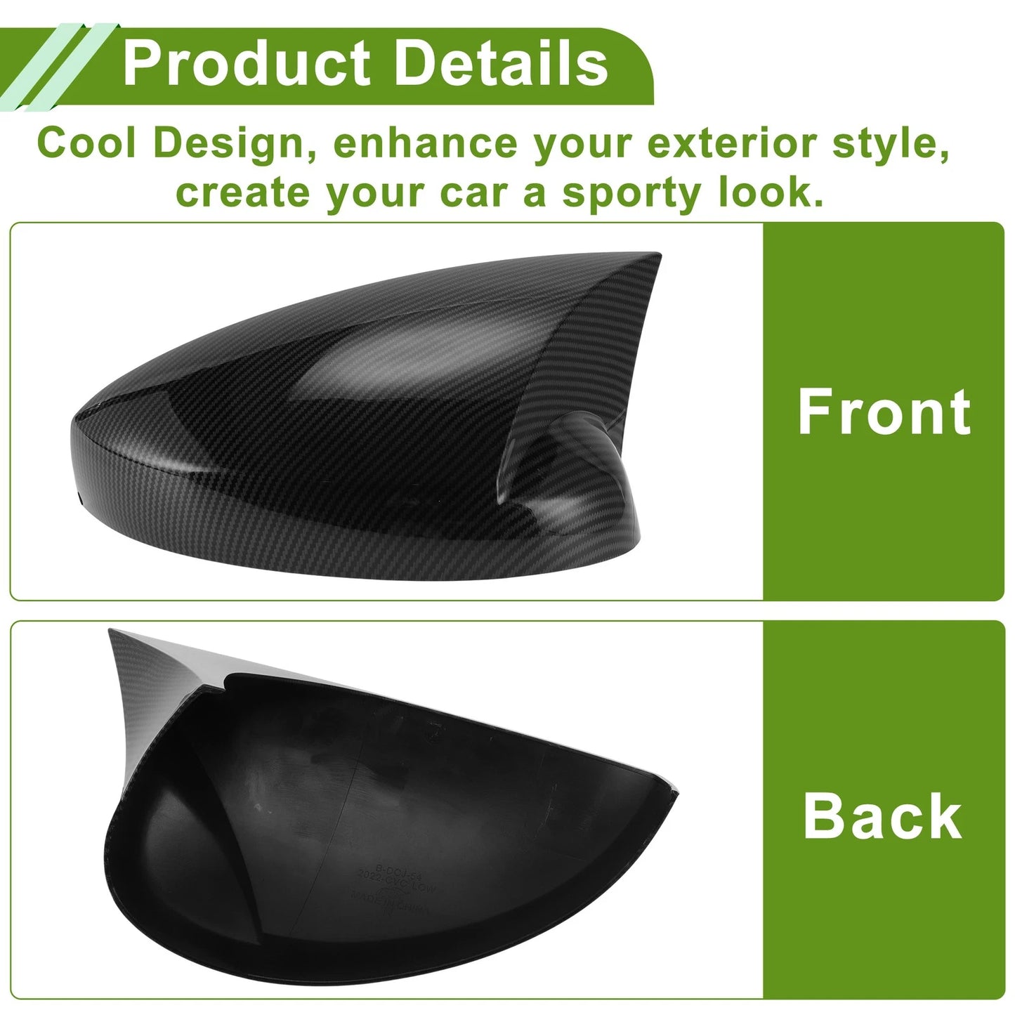 Mirror Cover Cap Replacement Black for Honda Civic LX EX Sport Si (2016-2021)