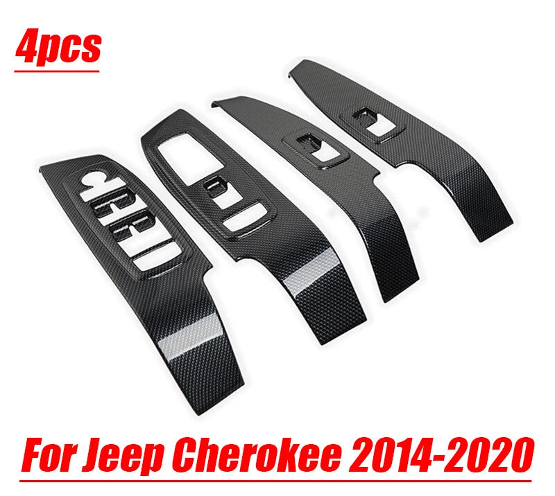 4 x Carbon Fiber Window Lock Panel Trims for Jeep Cherokee (2014–2020)