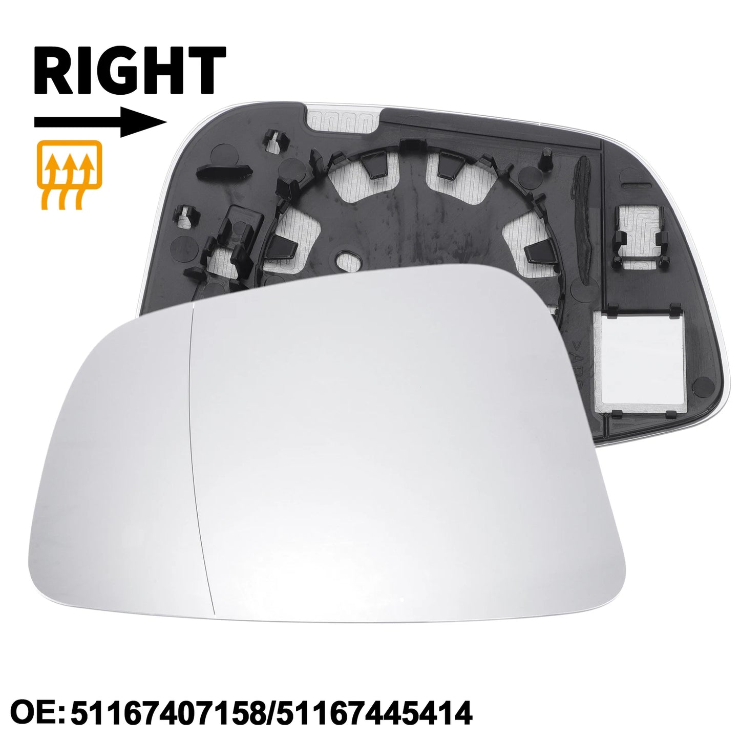 Heated Right Passenger Side Mirror Glass for BMW 5 6 7 Series (2016-2019)