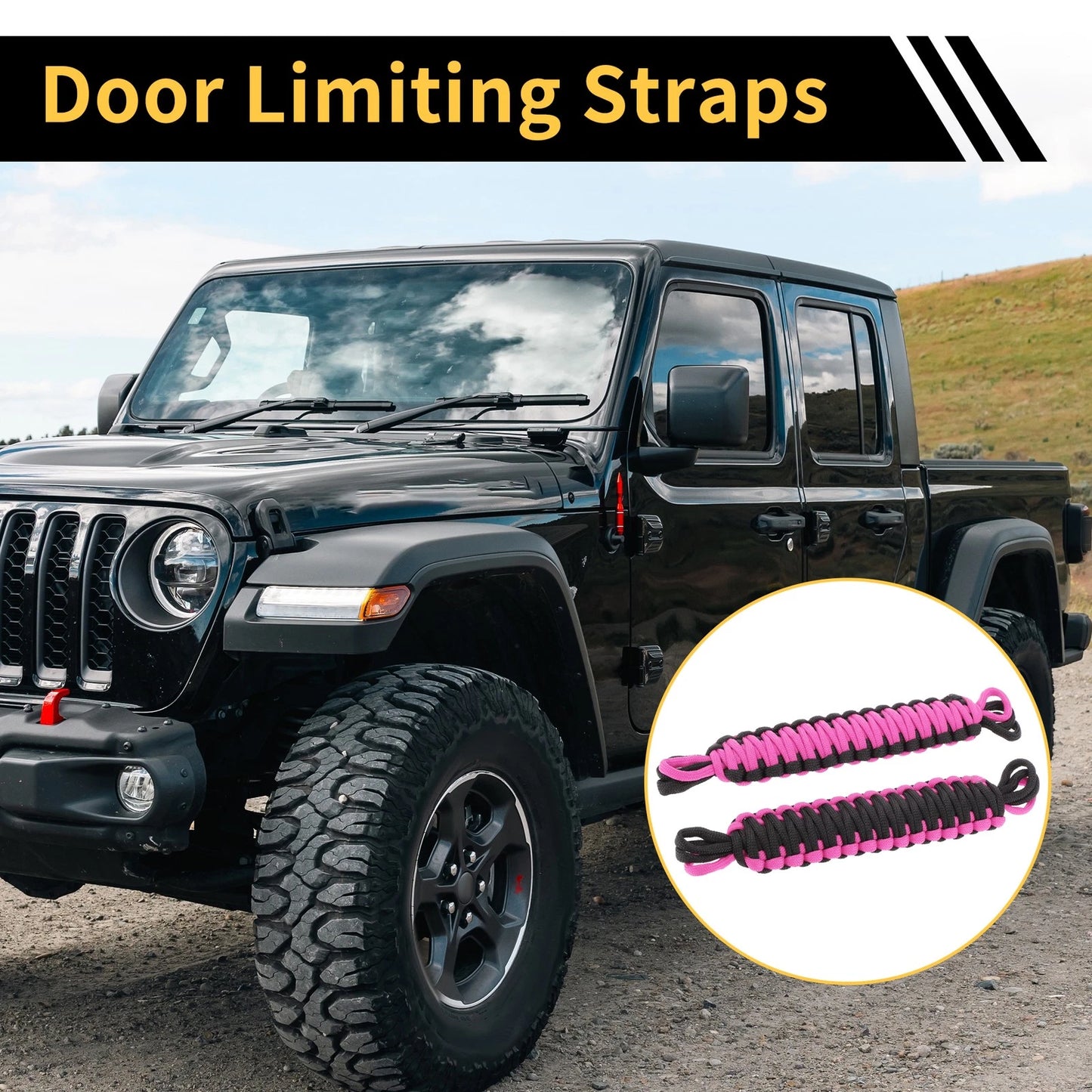 2 x Door Limiting Straps for Jeep Wrangler TJ JK JKU (2007-2018) - Black Pink
