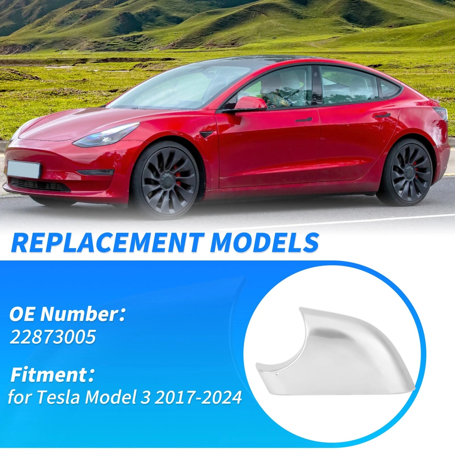 Left Driver Side Chrome Mirror Lower Cover for Tesla Model 3 (2017-2024)