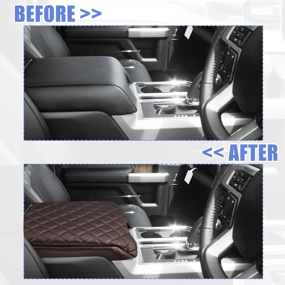 Brown Center Console Cover Pad for Ford F150 (2015-2020)