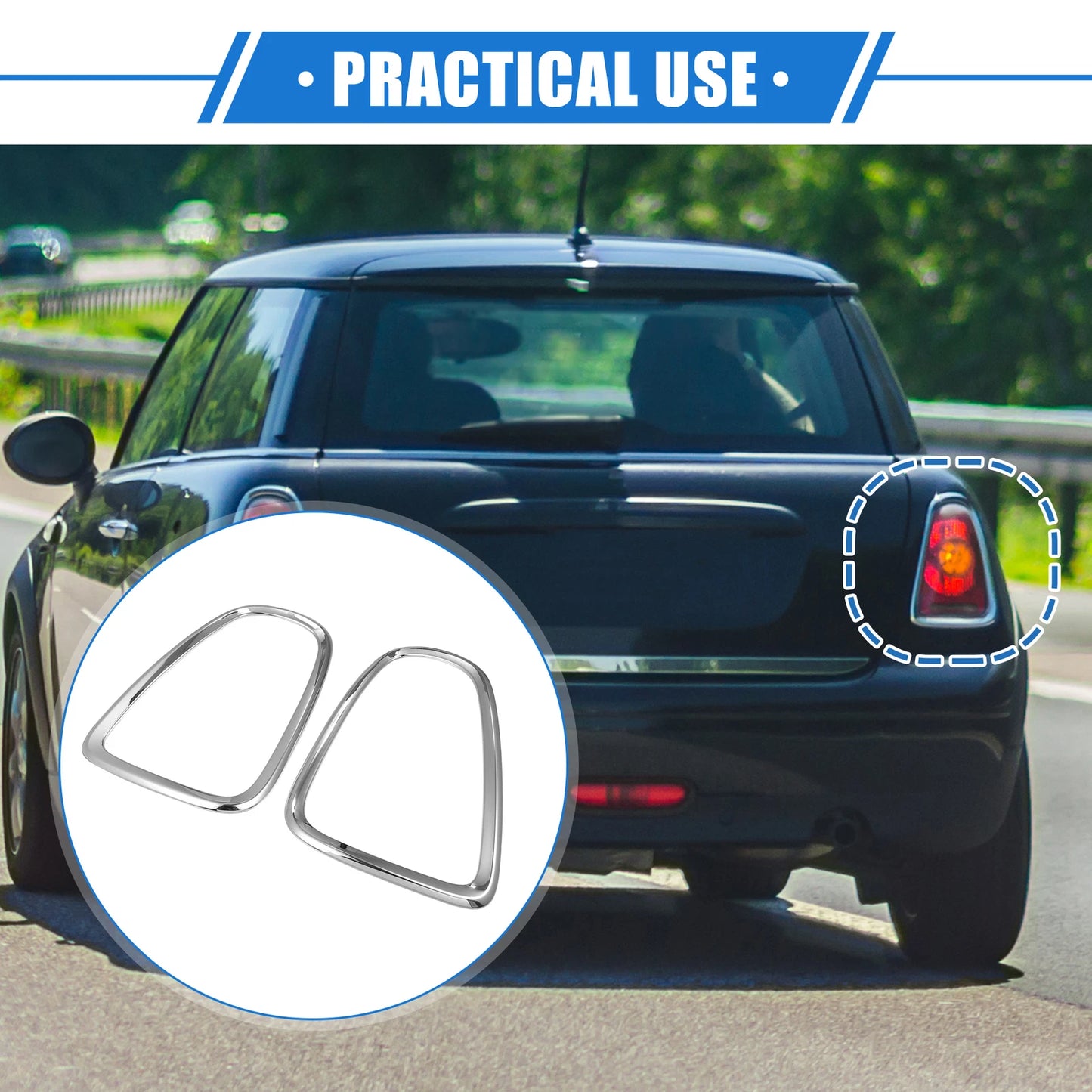 Pair Taillight Trim Rings for Mini Cooper R58 Coupe (2011-2015) Silver Tone