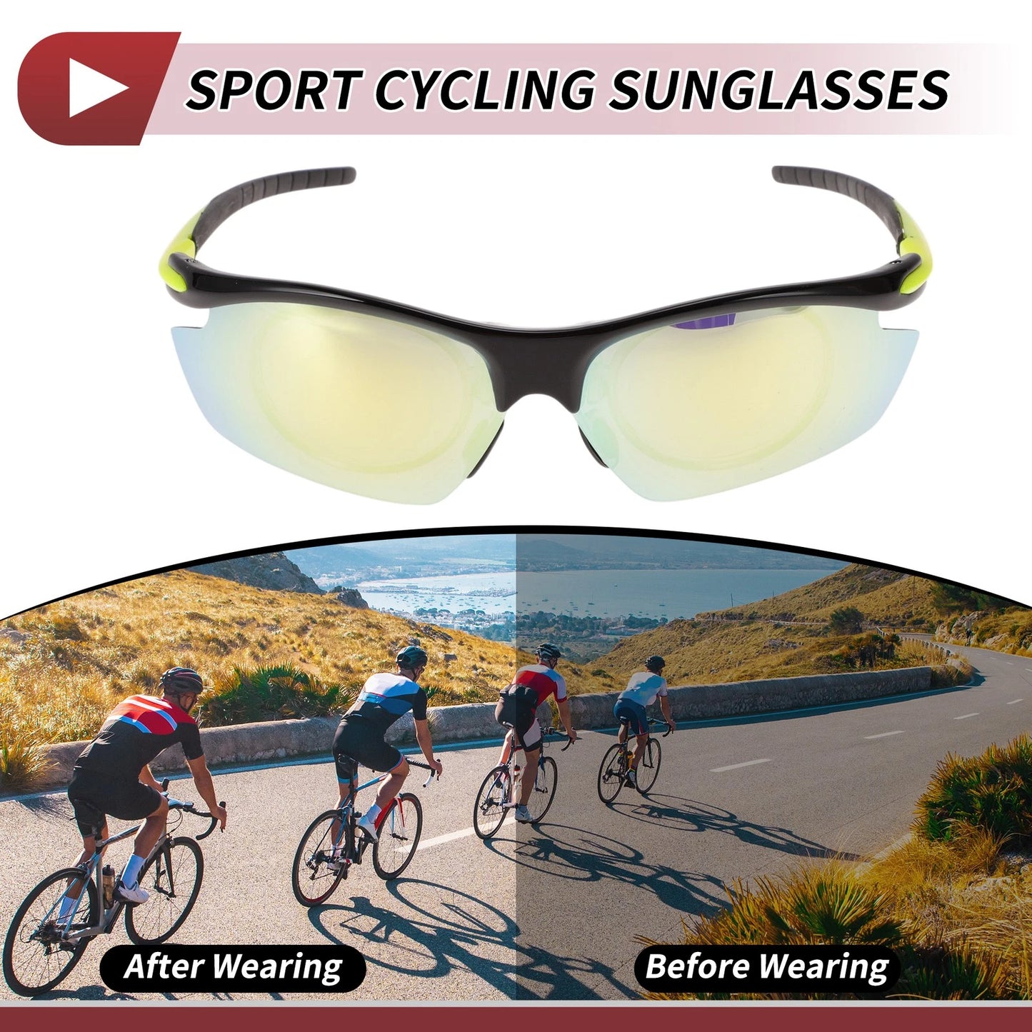 1 Pc Motorcycle Riding Goggles Gold Tone Lens Black Yellow Frame