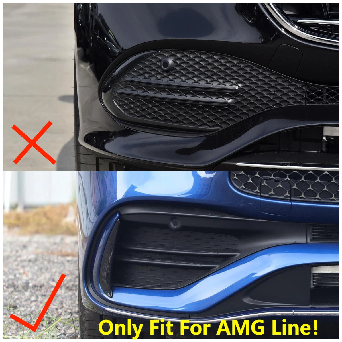 Black Front Fog Light Grilles Covers for 2022-2023 Benz C Class AMG Sedan