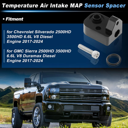 Temperature Air Intake Sensor Spacer Kit 6.6L for GMC Sierra Black (2017-2024)