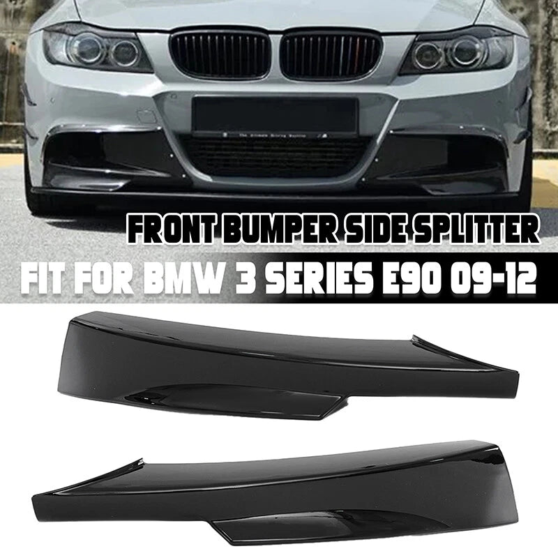 Gloss Black Front Bumper Splitter Lip Spoiler Cover 2x for BMW E90 E91 (2009-2012)