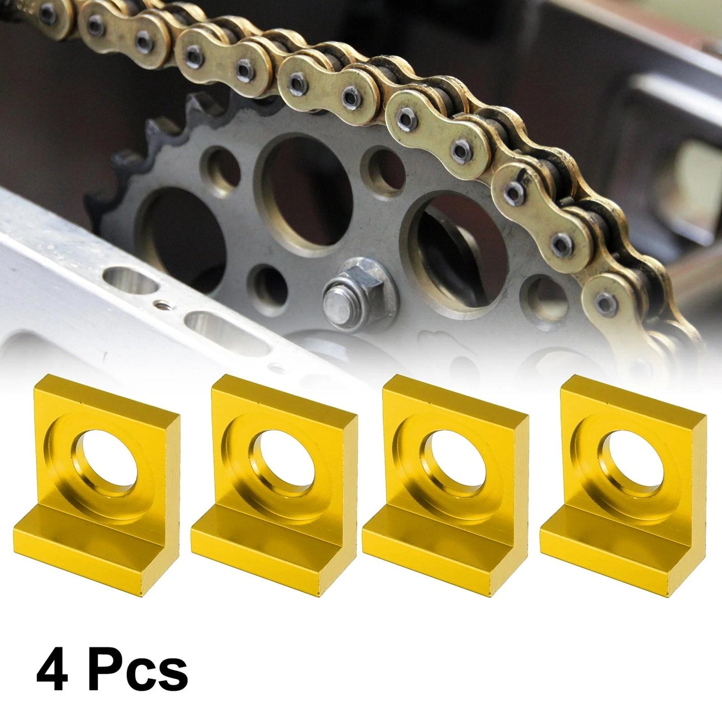 4pcs 15mm Chain Adjuster Block Tensioner for Motorcycle Gold Tone Metal