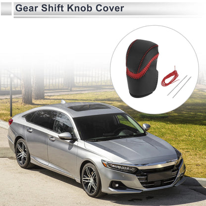 Red Black Faux Leather Gear Shift Knob Cover for Honda Accord (2013-2017)