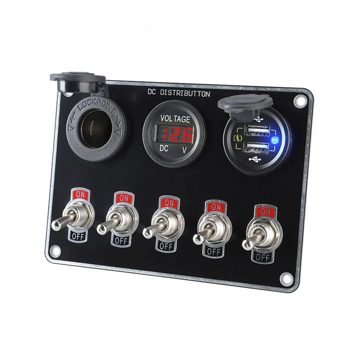 LED 5 Gang Rocker Ignition Switch Panel with Dual USB for Racing Car