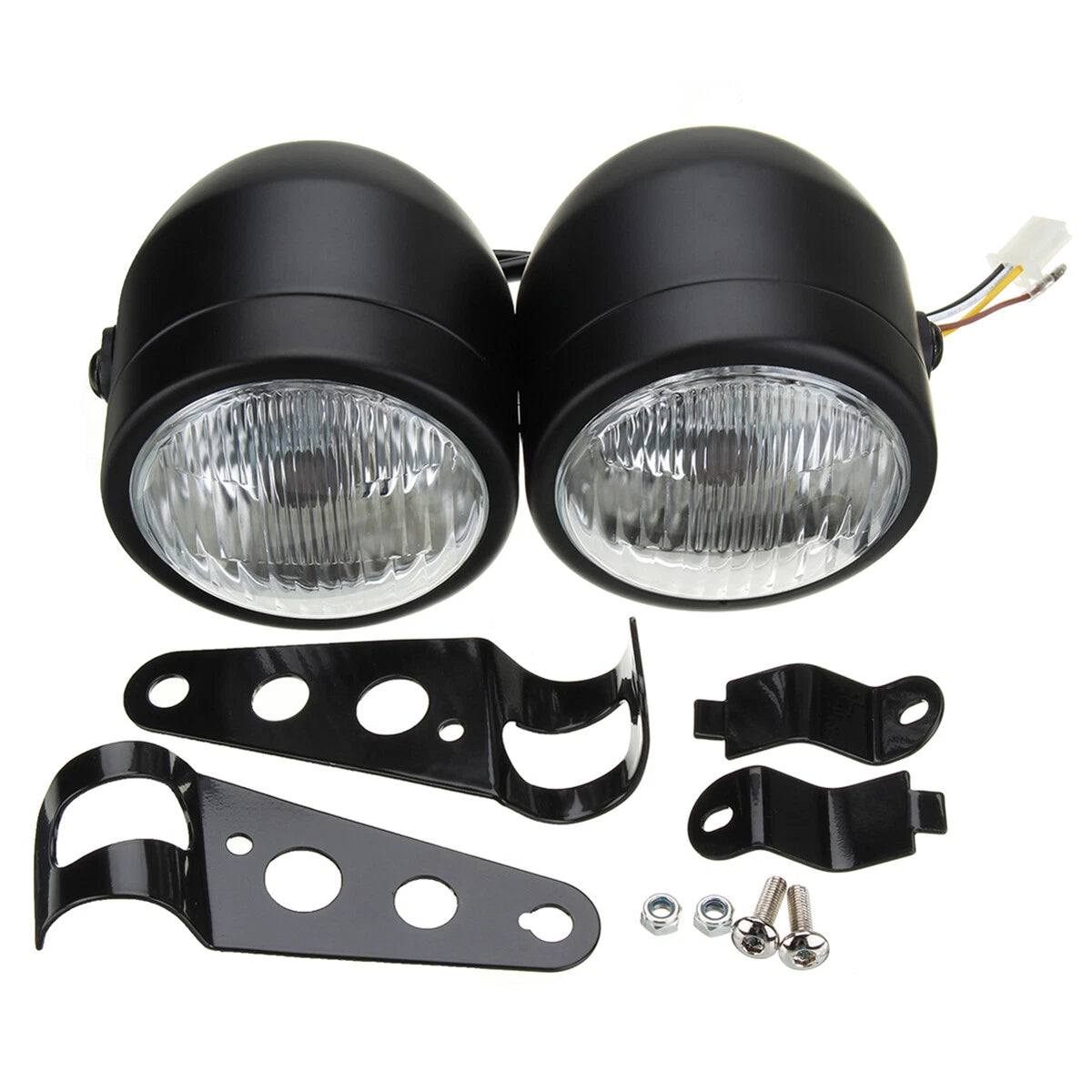 Black Twin Headlight Dual Lamp for Universal Motorcycle Street Fighter