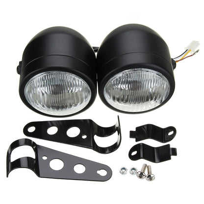 Black Twin Headlight Dual Lamp for Universal Motorcycle Street Fighter