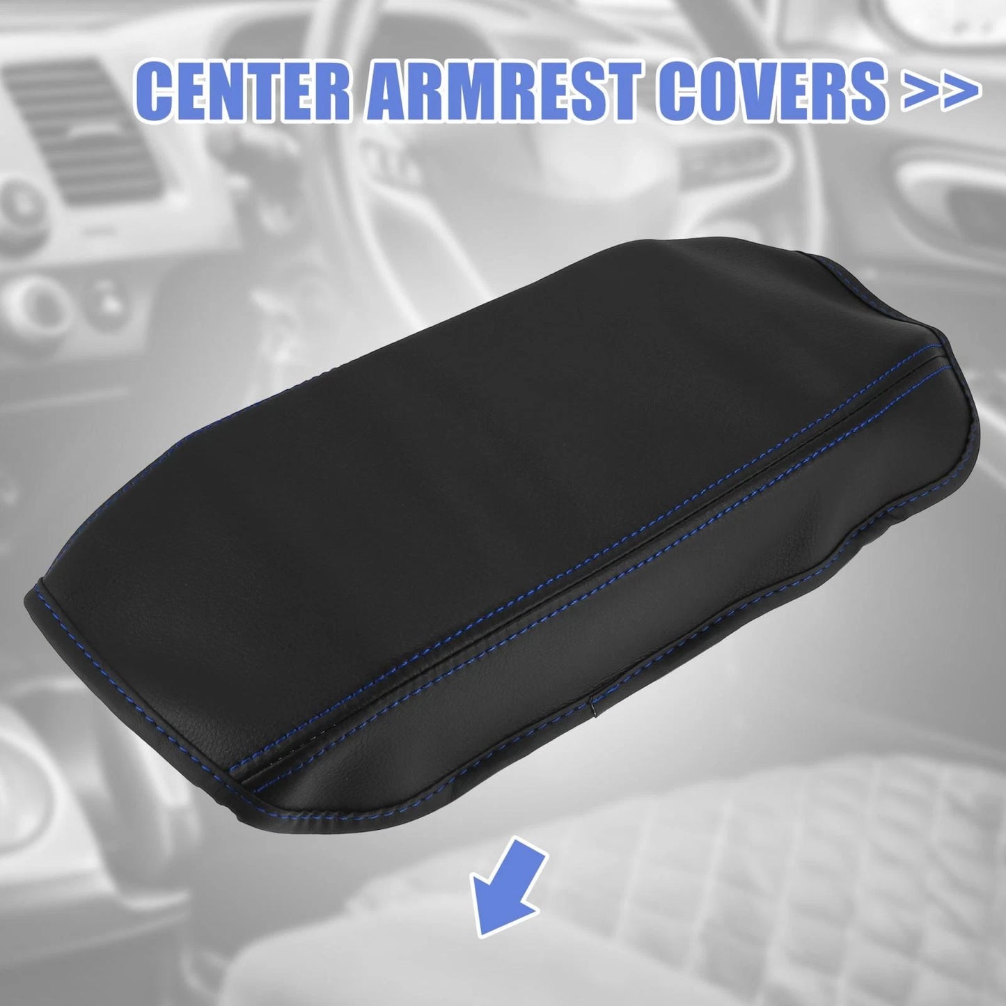 Microfiber Leather Armrest Cover Pad for Honda Civic (2006-2011) Black/Blue