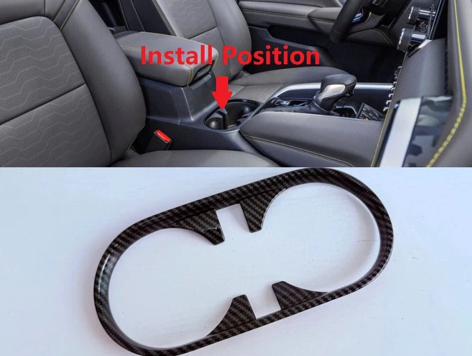 Fiber Look Front Water Cup Holder Frame Cover Trim for Chevrolet Colorado (2023-2025)