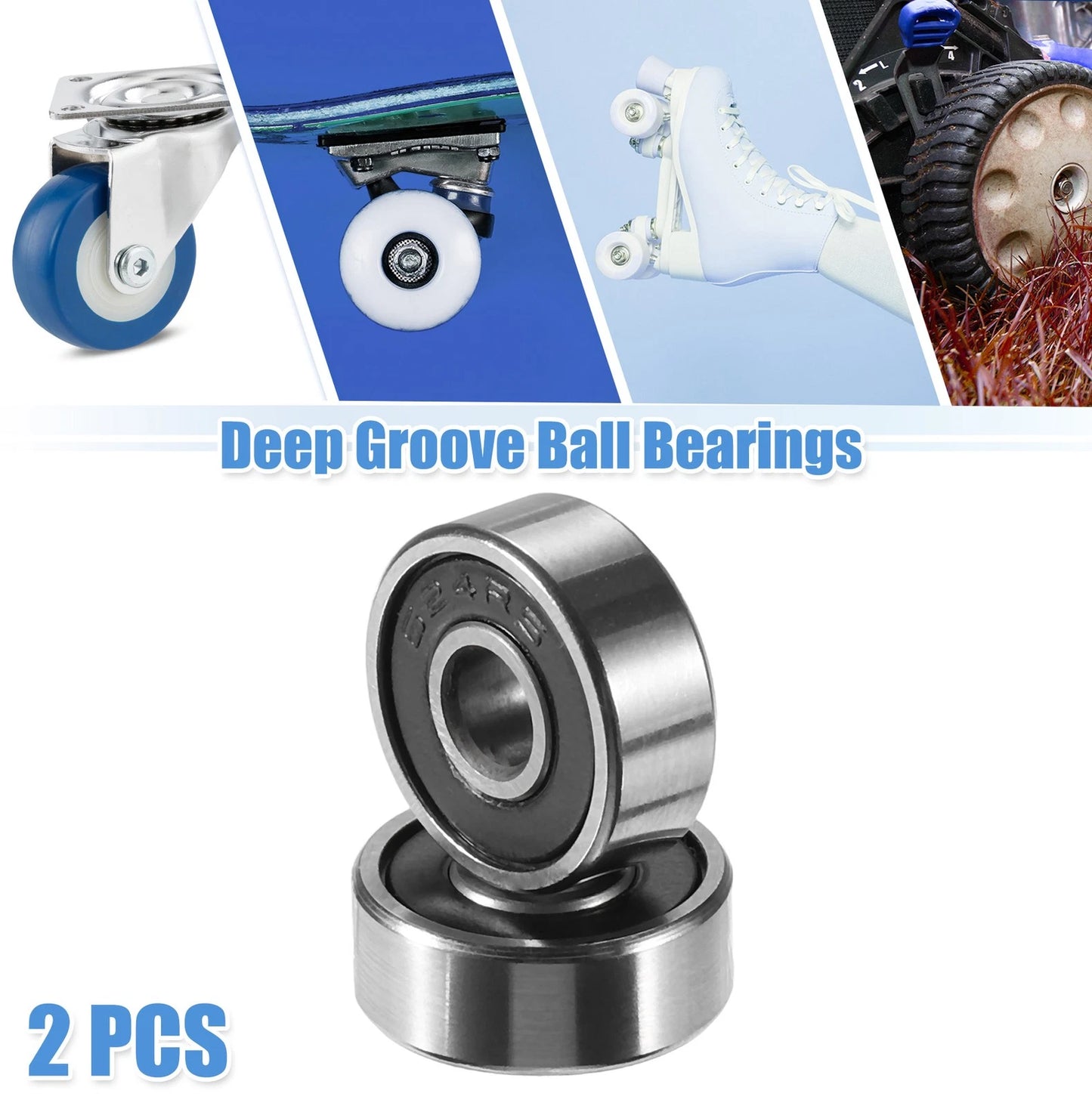 2 x 4x13x5mm Double Rubber Shield Auto Deep Groove Ball Bearings