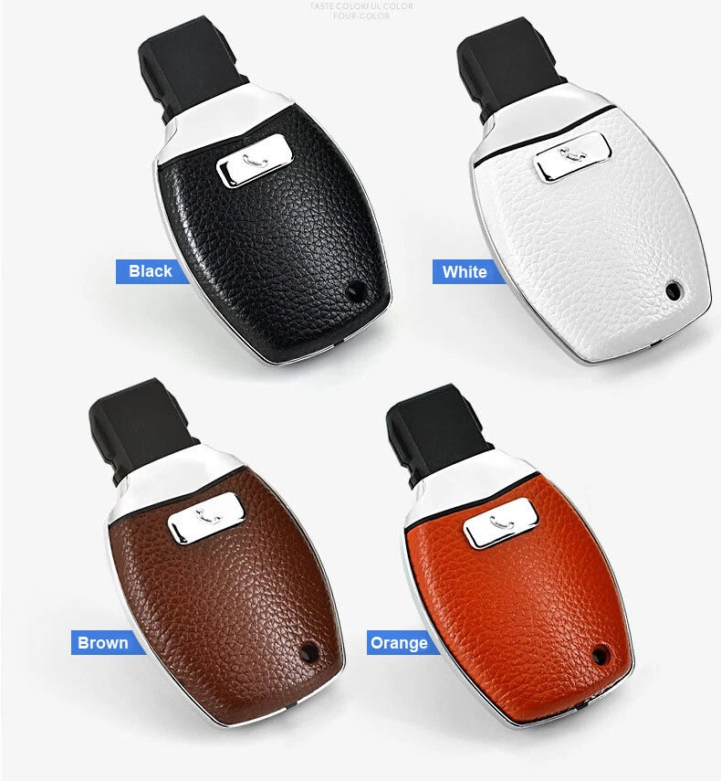 Brown Smart Leather FOB Key Cover Case Fit for Benz Class A B C E S GLC CLA