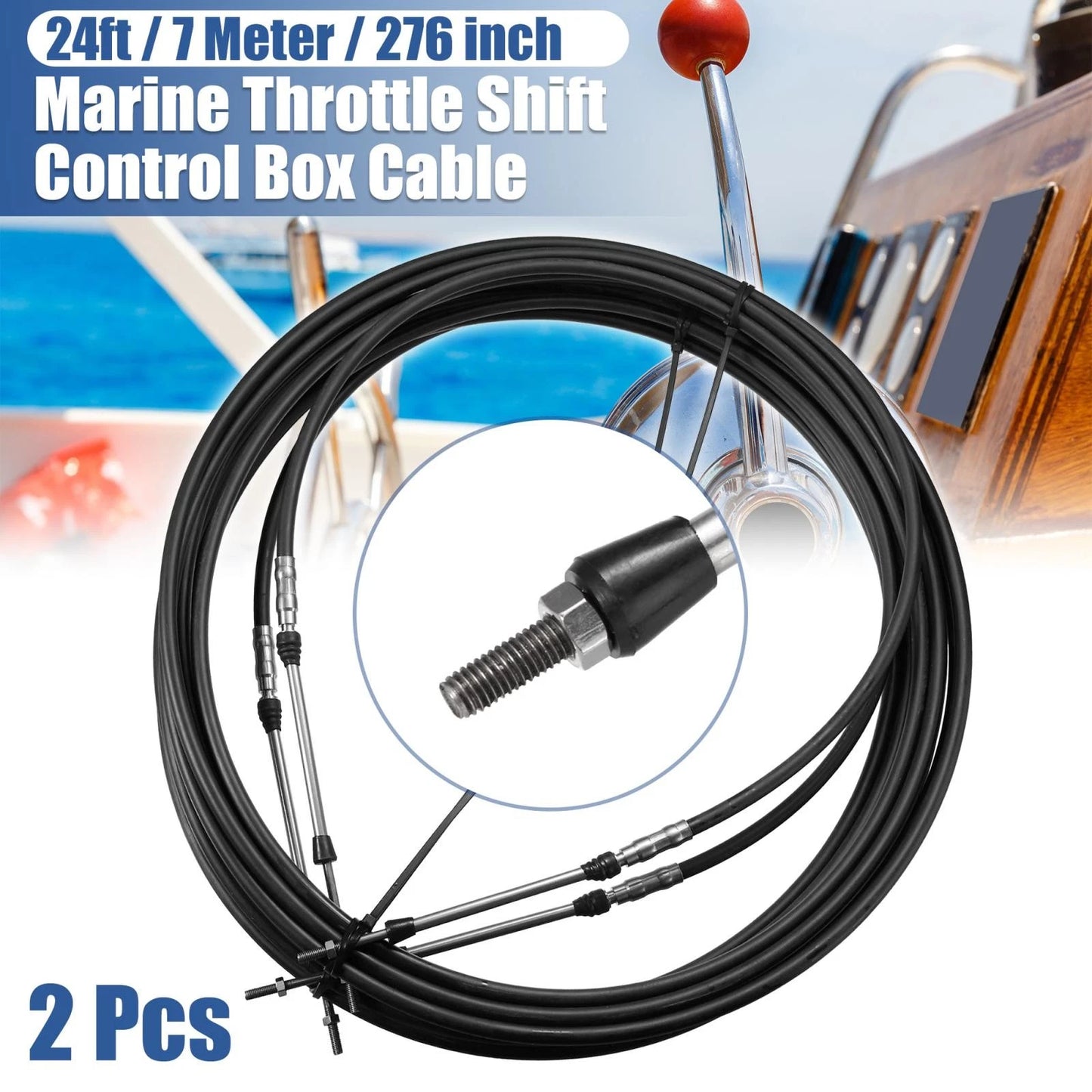 2 x 24ft 276Inch Marine Type Shift Remote Control Box Cable for Yamaha