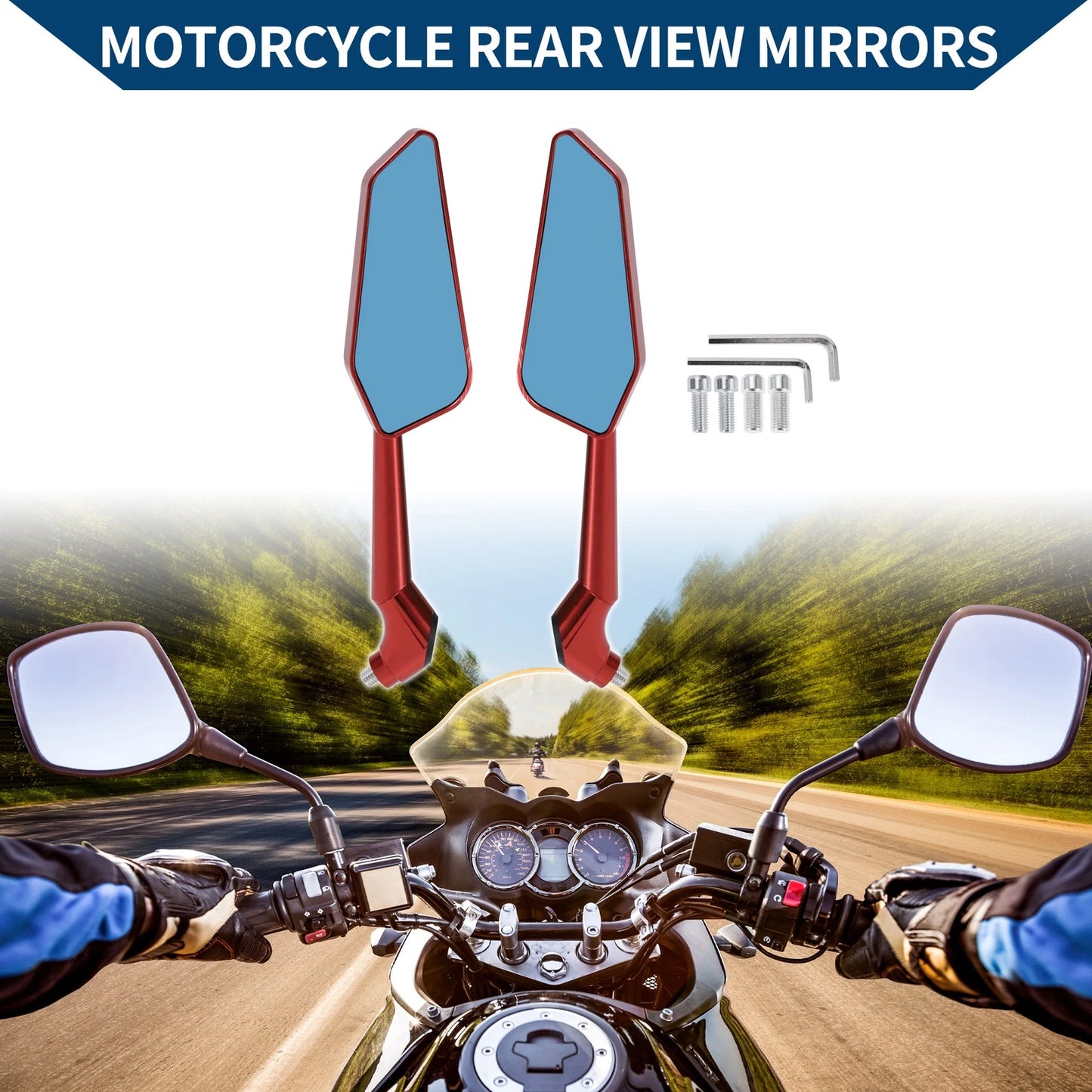 M8/M10 Side Rearview Mirror Aluminum Alloy Red for Motorcycle