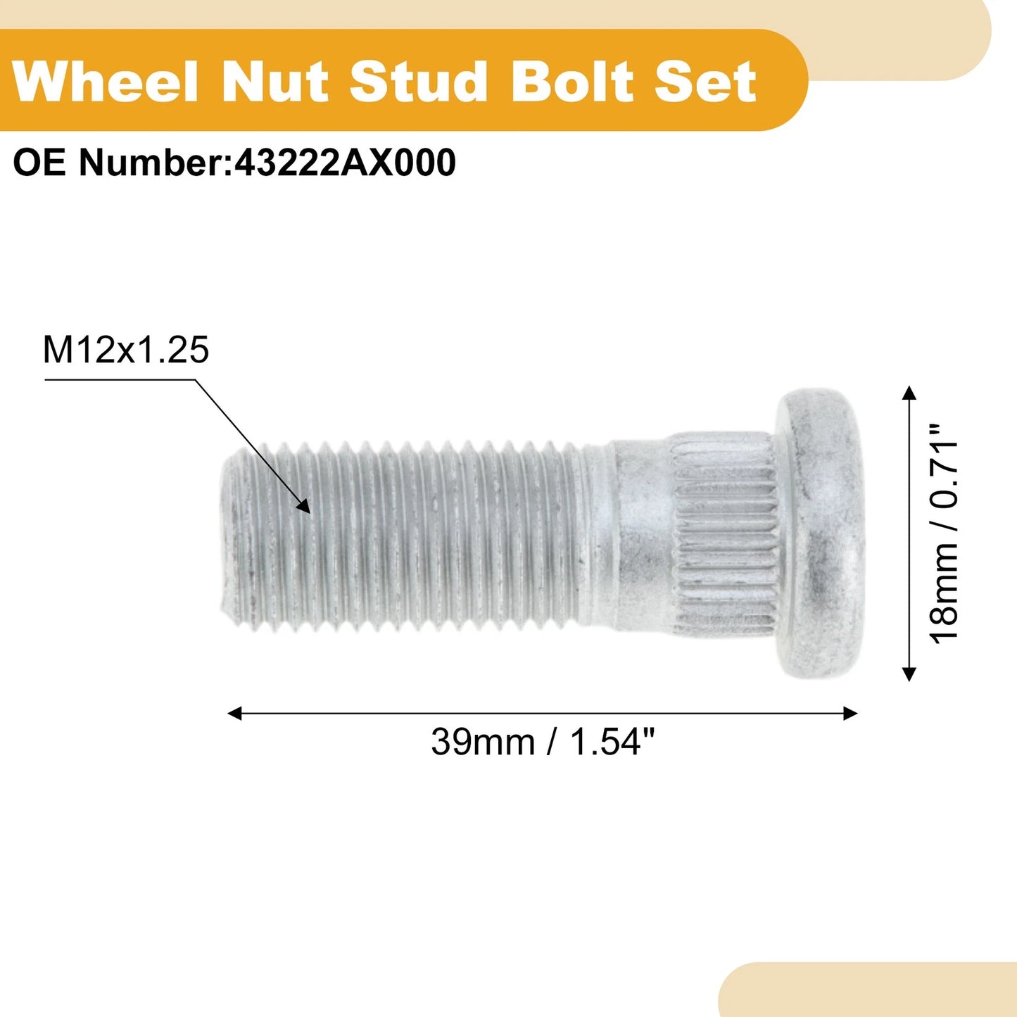 M12x1.25 Wheel Lug Studs for Nissan Versa (2012-2019) - 4 Pcs