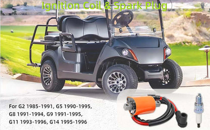 Ignition Coil & Spark Plug 2 x for Yamaha Gas Golf Cart G2/G5 (1985–1995)