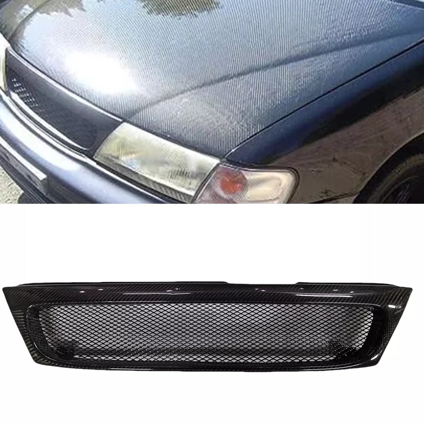 Front Bumper Grille for Nissan Sentra 200SX Lucino (1995-2008) Carbon Fiber