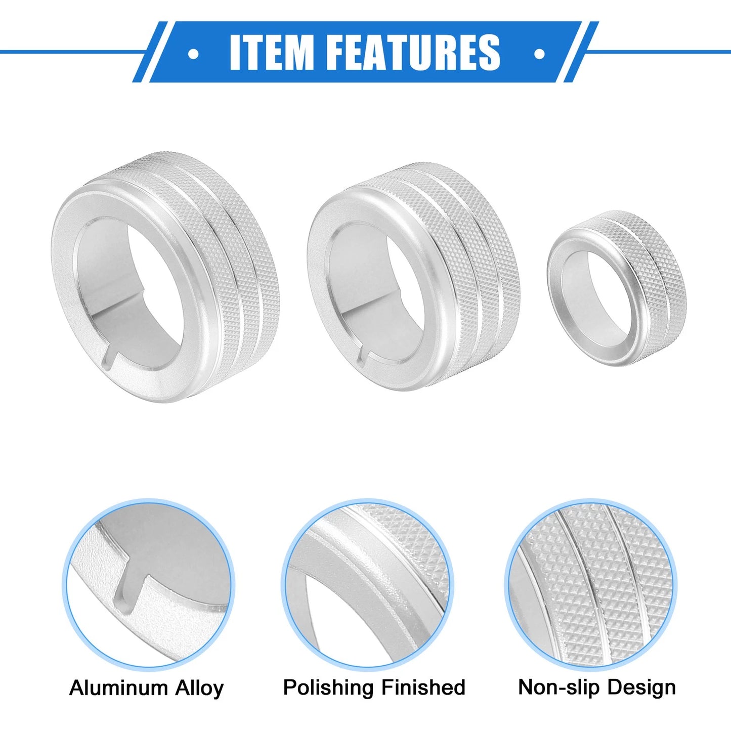 5 x AC Climate Control Knob Rings for Toyota 4Runner (2010-2022) Silver Tone