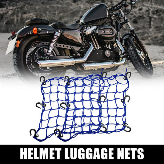 2 x 40x40cm 49 Holes Motorcycle Luggage Cargo Net Bag with 6 Hooks Blue