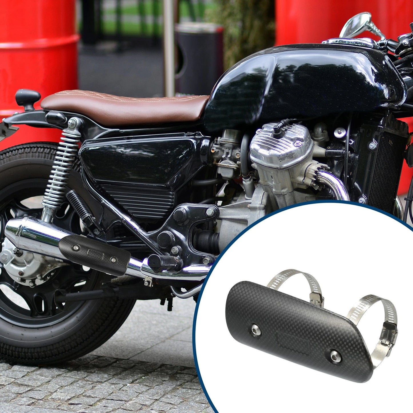 Muffler Heat Guard / 145x62mm / with Clamp Black for Motorcycle