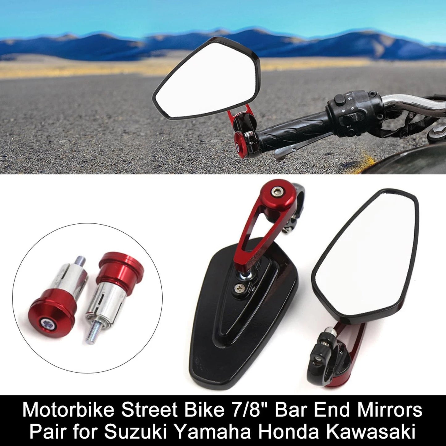 2 x 7/8" Bar End Mirrors for Suzuki Yamaha Honda