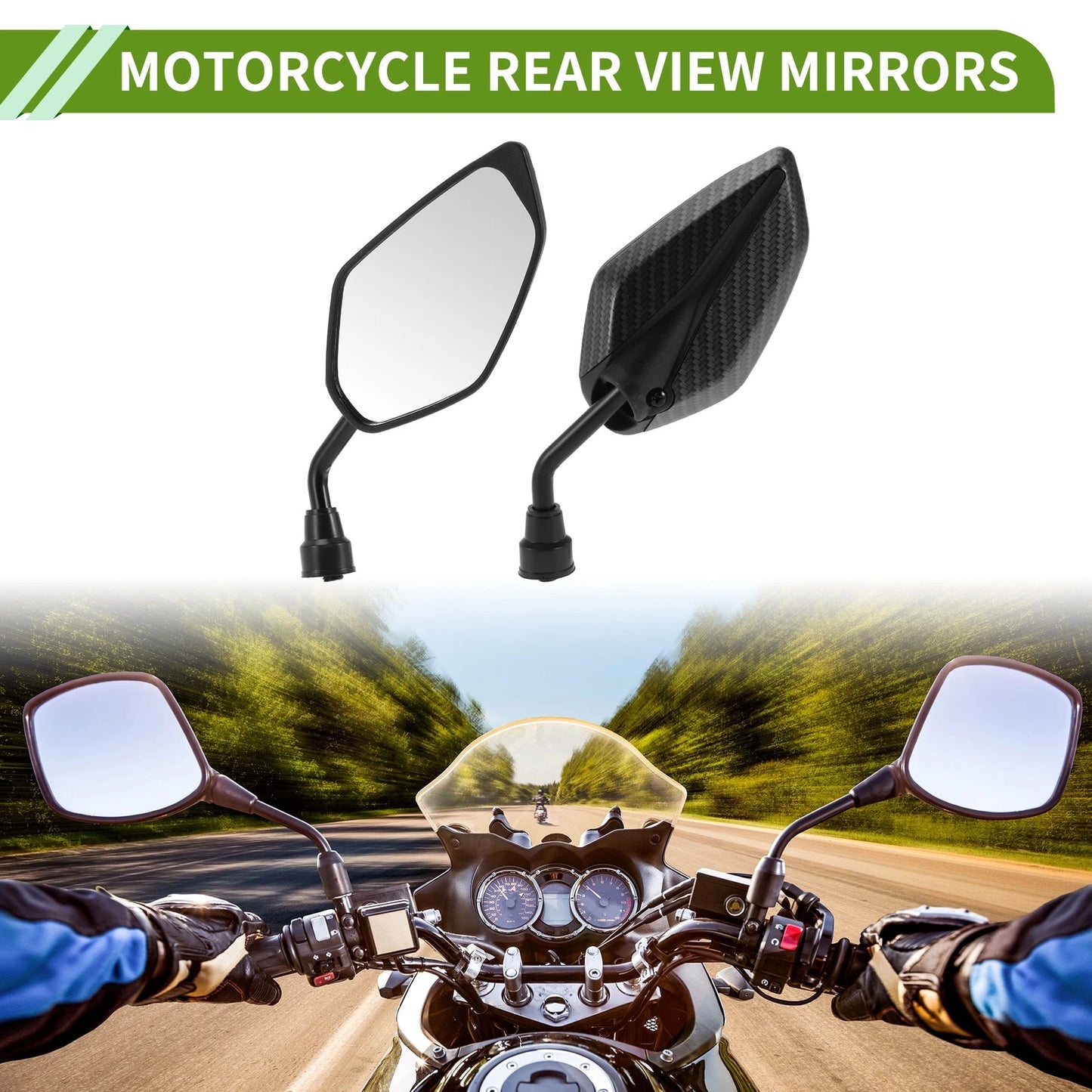 Rear View Mirrors Leaf Shape Carbon Fiber Pattern Black Iron for M10