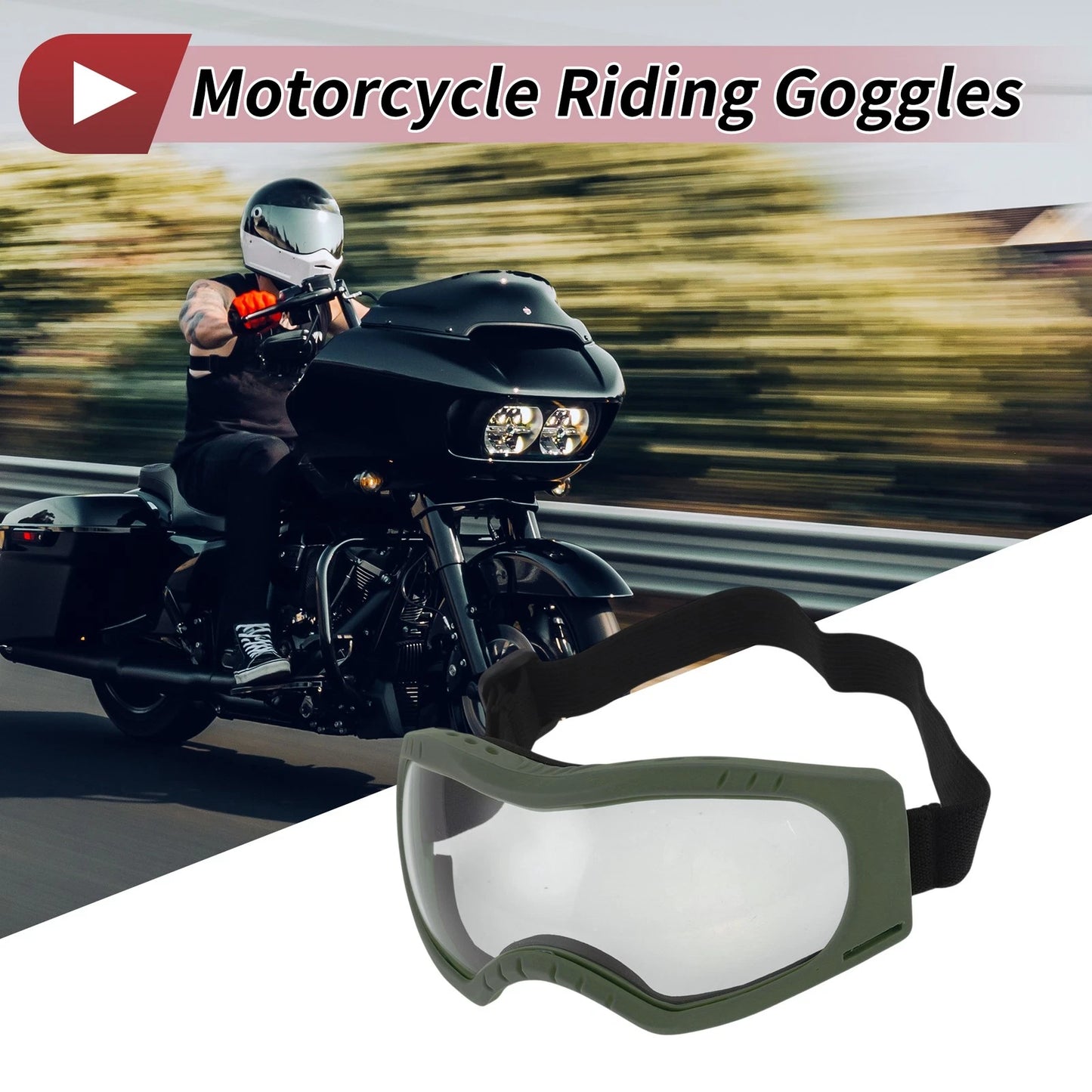 Motorcycle Riding Goggles / Clear Lens Green Frame PC PU for Motorcycle