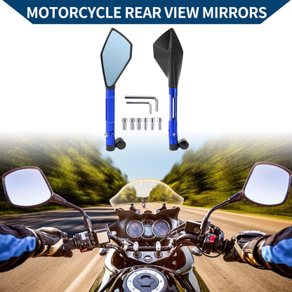 M8/M10 Rear View Mirrors Prismatic Shape Black Blue Aluminum Alloy Motorcycle