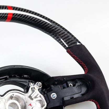 Carbon Flat Bottom 3 Spoke Suede Red Steering Wheel for Mini R50 R53 (02-08)