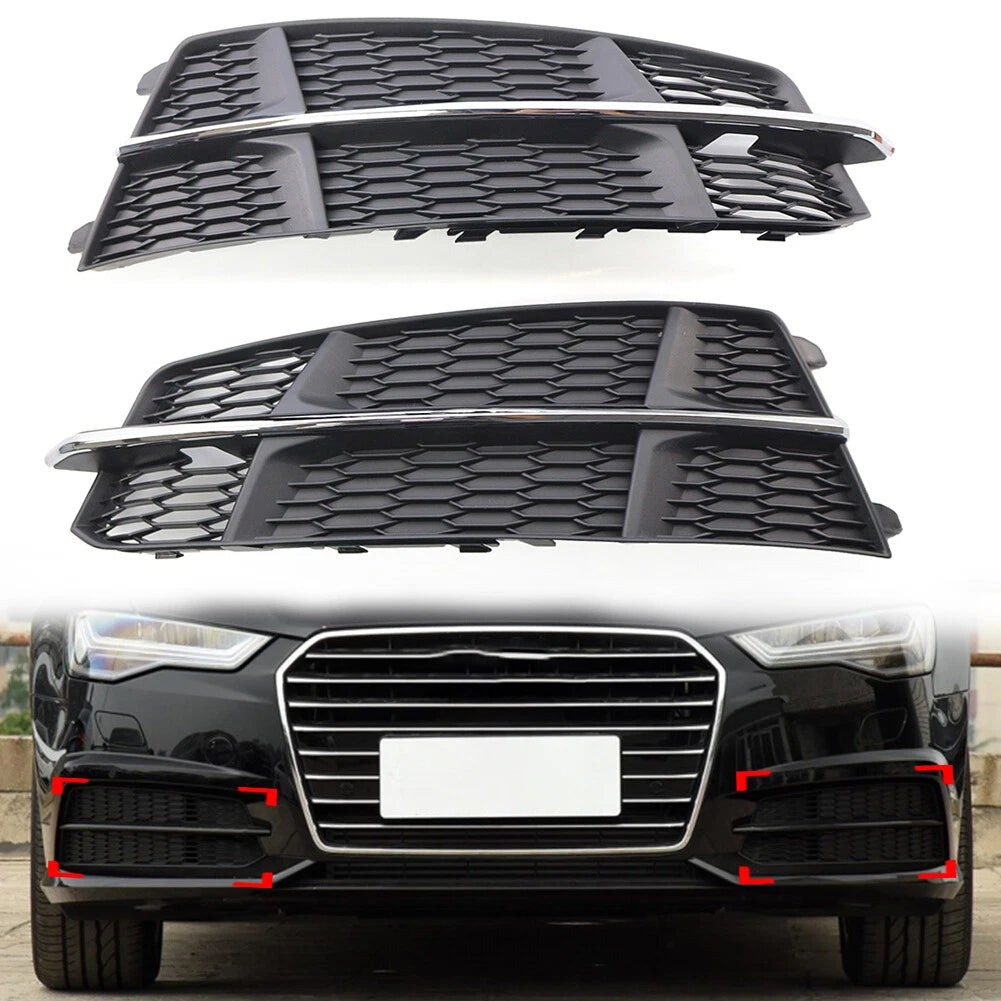 Black Chrome Front Bumper Lower Side Grille for Audi A6 (2014-2018)