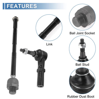 4 x Front Inner Outer Tie Rod End Link Kit for Dodge Ram 1500 (2002-2005)