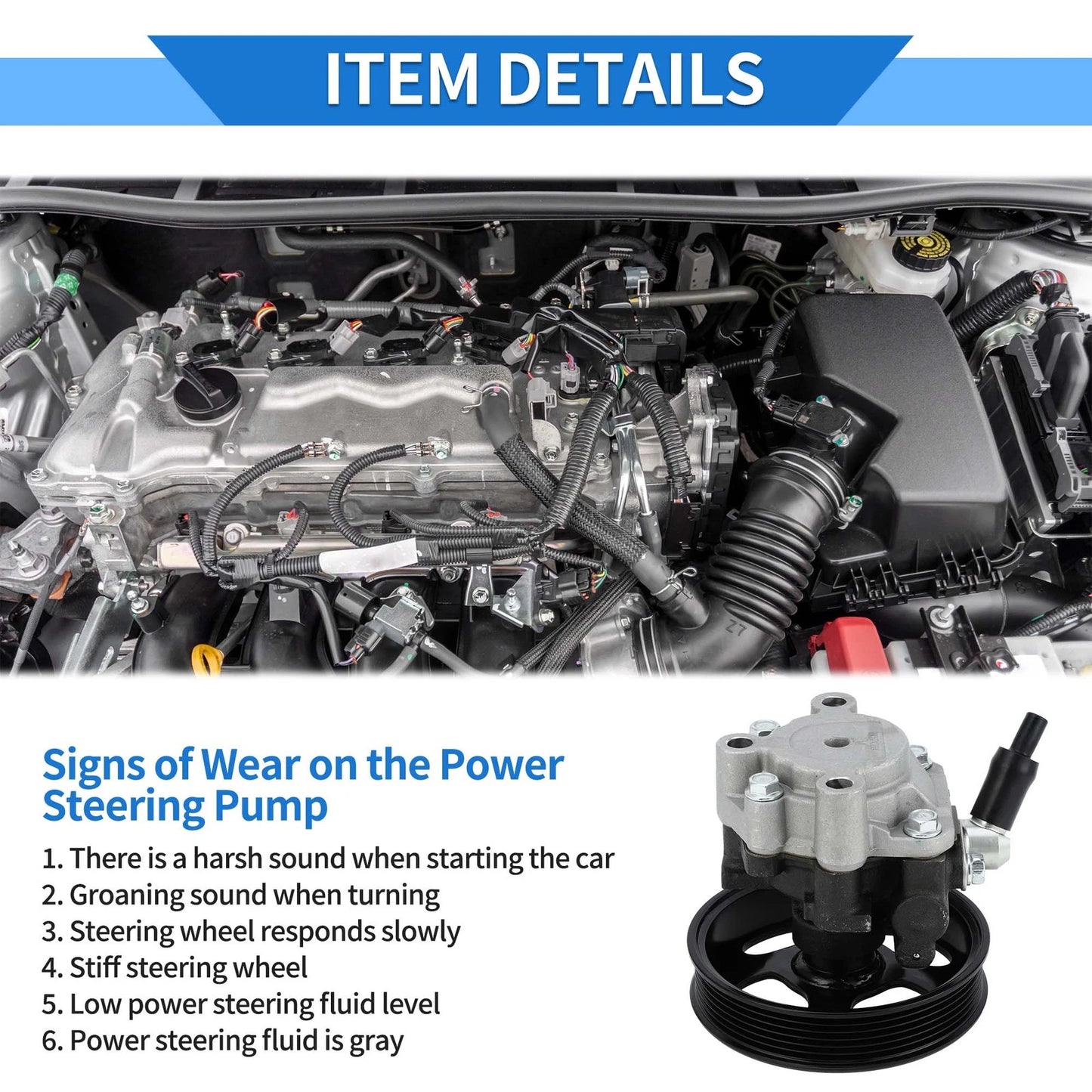 Power Steering Pump w/ Pulley for Toyota Sequoia Tundra (2001-2023)