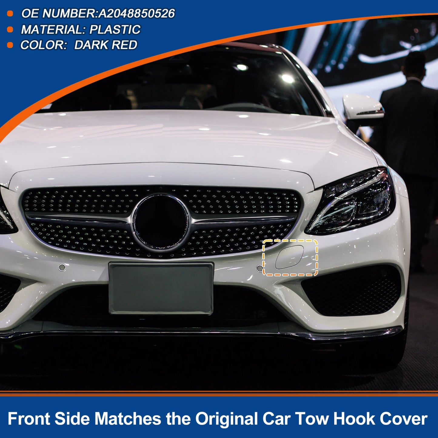 Front Bumper Tow Hook Cap for Mercedes-Benz C250 (2012-2015) - Dark Red