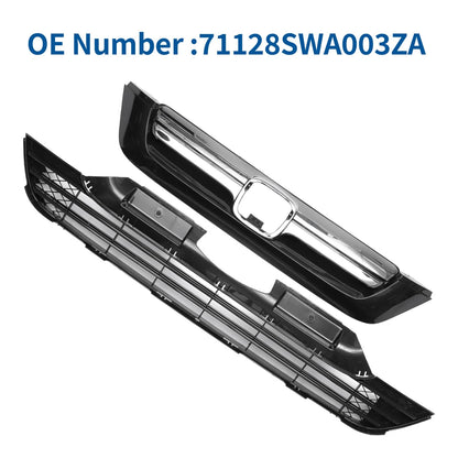 Front Bumper Grille for Honda CR-V (2007-2009) Chrome Silver Black 1 Set