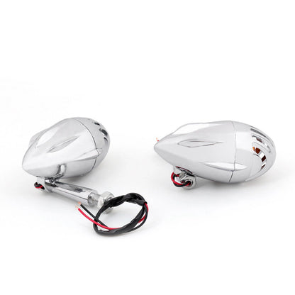 2 x Amber Indicator Lights for Motorcycle (Chrome)