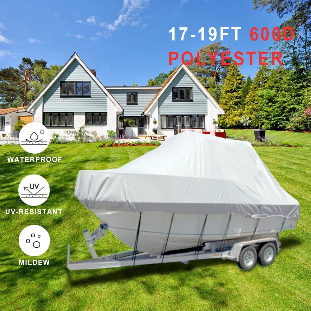 Jumbo 600D Polyester Waterproof Boat Cover for 17-19ft Trailerable Boats