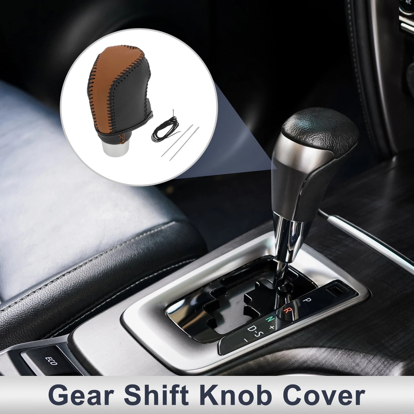 Brown Black Faux Leather Gear Shift Knob Cover for Toyota Camry (2019-2022)