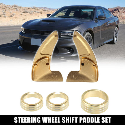 Gold Tone Inner Paddle Shifter & AC Volume Knob Cover Ring Trim for Dodge Charger