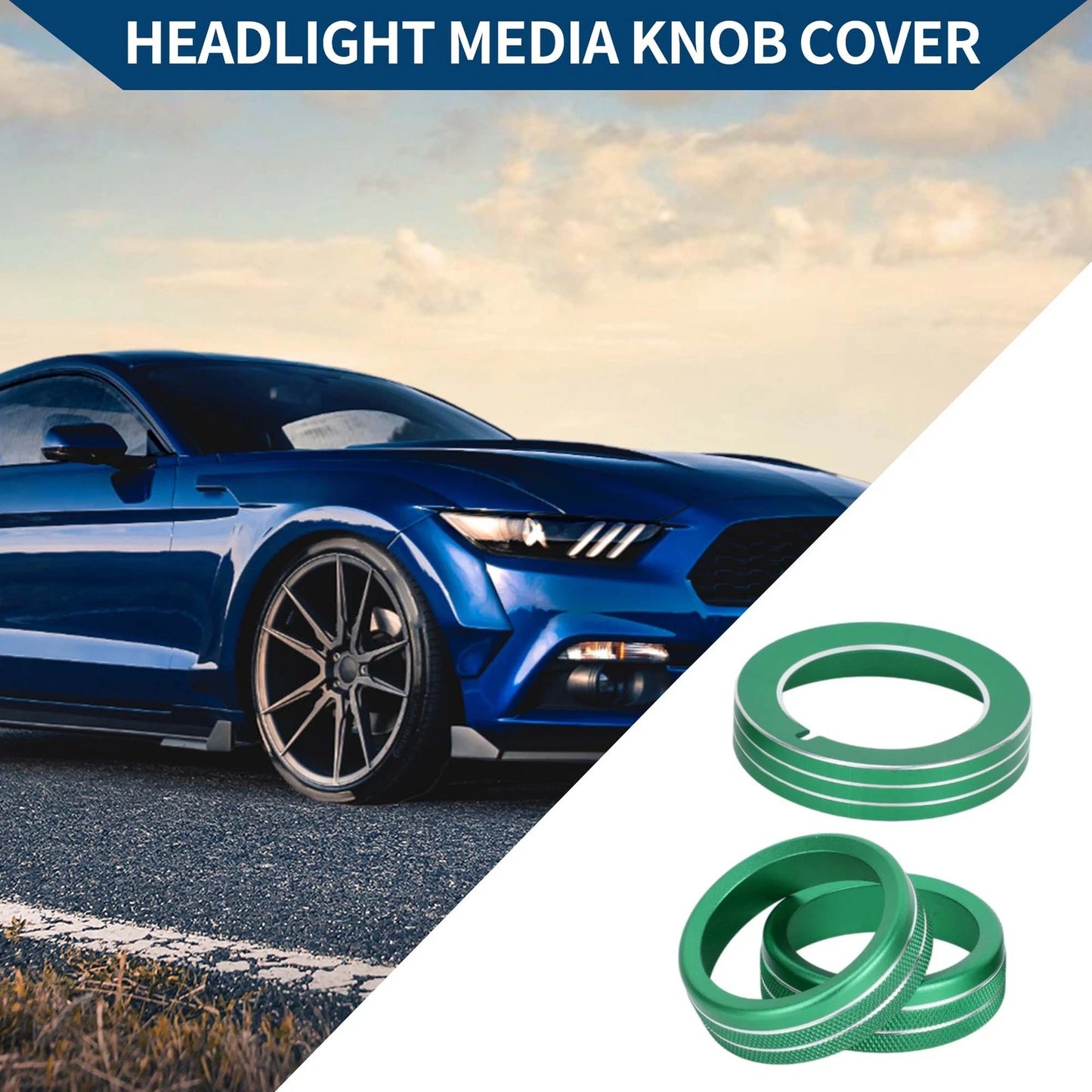 Headlight Switch Knob Cover for Ford Mustang 2015-2021 - 3 x Green Covers