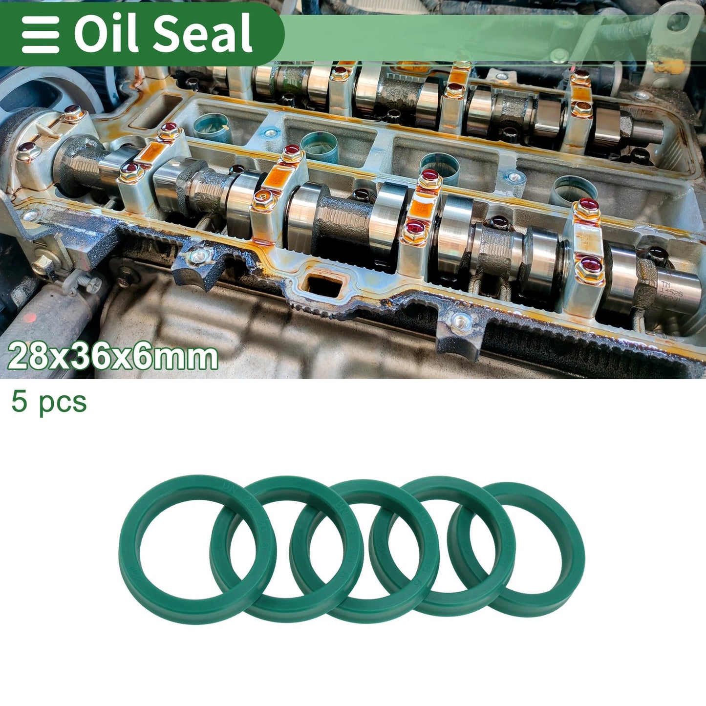 Oil Seal Rotary Shaft Seal TPU 28x36x6mm High-Pressure Green 5 Pcs