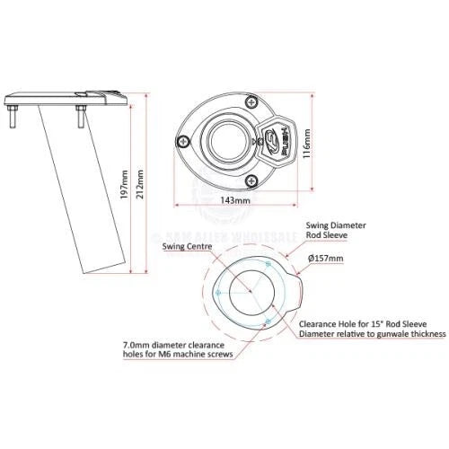 Rod Holder Rotating 15° Bluewater Series for Exploding Fish 316G S/S Flush Mount