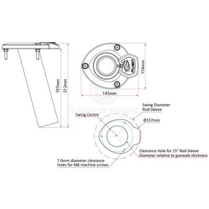 Rod Holder Rotating 15° Bluewater Series for Exploding Fish 316G S/S Flush Mount