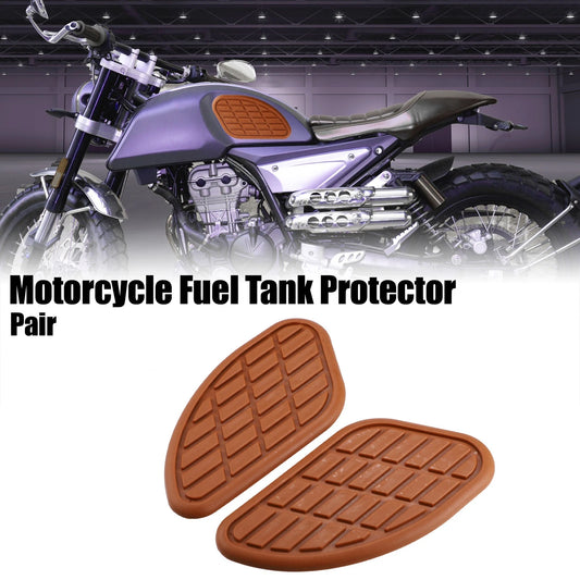 2 x Fuel Tank Protector Rubber Pad Side Panels Sticker for Motorcycle Brown